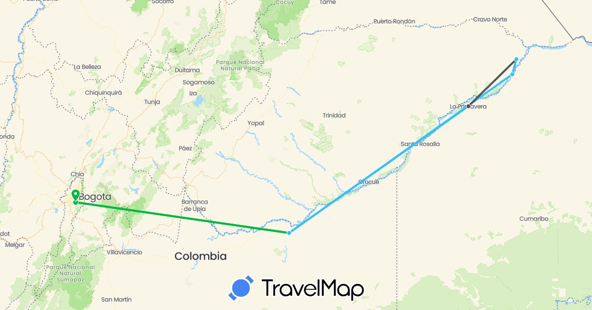 TravelMap itinerary: driving, bus, boat, motorbike in Colombia (South America)